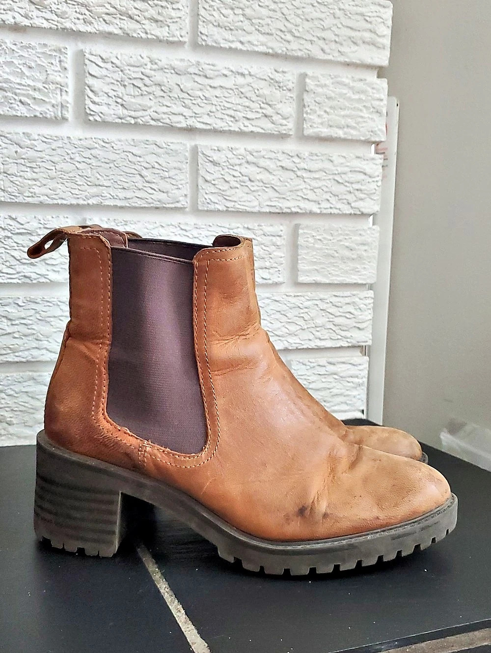 Oker Lug Sole Chelsea Bootie Brown Ankle Chunky Heel Boots Sz 8 Fall Earthy Boho